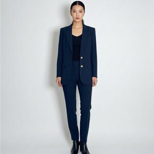 Lady Edwards Wool Blend Hopsack Blazer Navy Gold Button Career Jacket Women